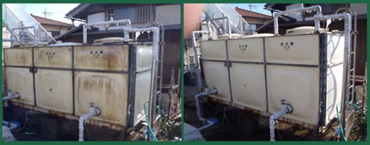 浄化槽の施工事例 除菌洗剤、建物全般のカビ除去、藻類の除去、クロス・塗装面のヤニ汚れの除去　カビ汚れ除去 洗浄マジック 10シリーズ